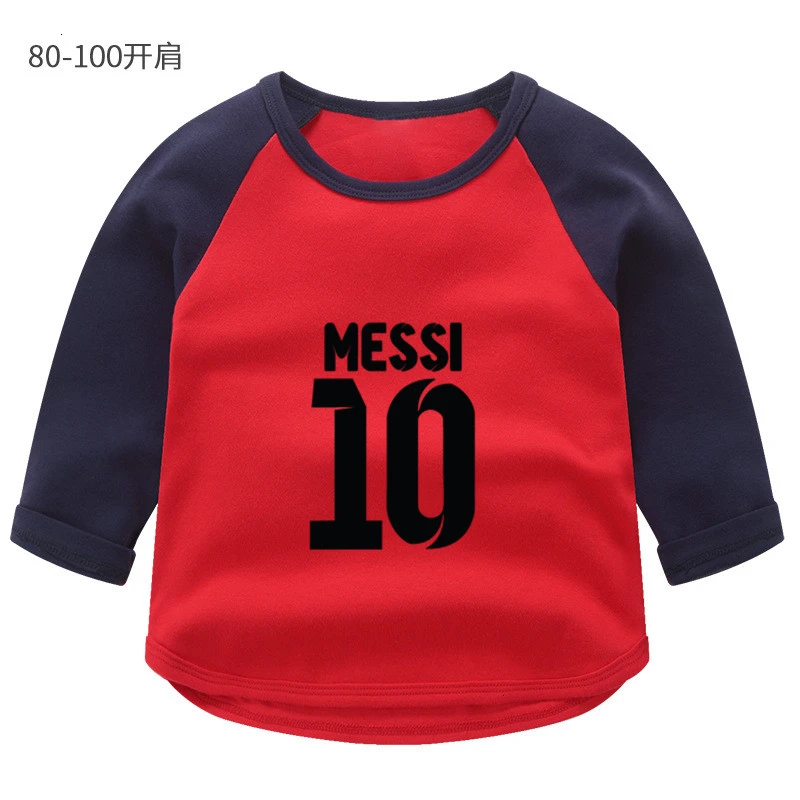 as picture wholesale football MESSI 10 Summer O-Neck PRINT Tops Boys Girls splice color Long sleeve Children Cartoon T shirt Baby - Цвет: as picture