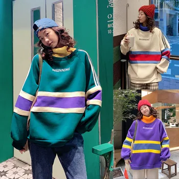 

Turtleneck Korean Style Hoodies Sweatshirt Fashion Women High collar Splicing Thickening Long Sleeve Top Sweatshirt streewear