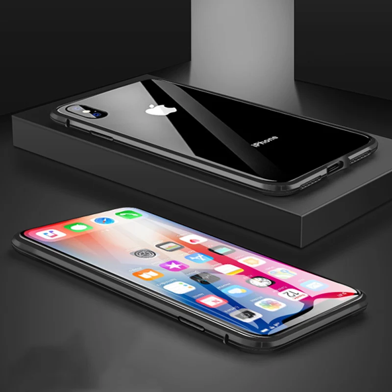 Для Apple iPhone 11 Pro Max Магнитный адсорбционный двухсторонний металлический чехол из закаленного стекла для iPhone X XR XS MAX 8 7 6 6S Plus