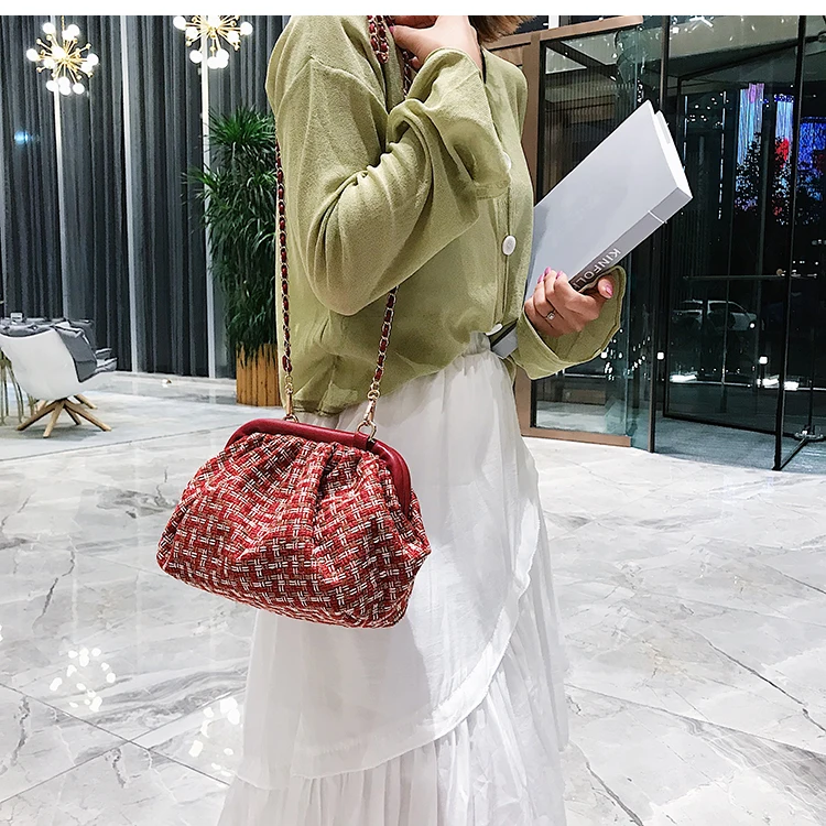New Ladies Dumplings Package Simple Solid Fashion Trend Wild Personality Chain Shoulder Messenger Bag Chic Clutch and Purse