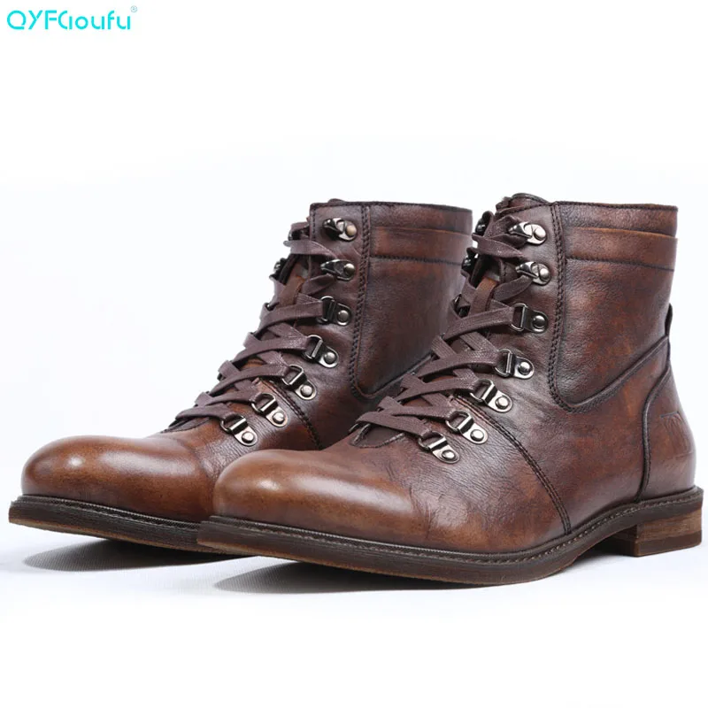 QYFCIOUFU/Роскошные брендовые модные новые винтажные очаровательные мужские ботинки из натуральной кожи ручной работы; красивые мужские ботинки с перфорацией Bullock