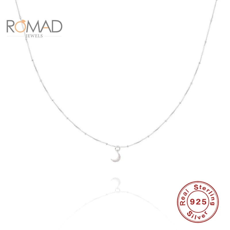 

ROMAD Silver 925 Jewelry Necklace For Women Charm Fashion All-Match Mini Diamond Moon Pendant Necklace Bijoux Femme