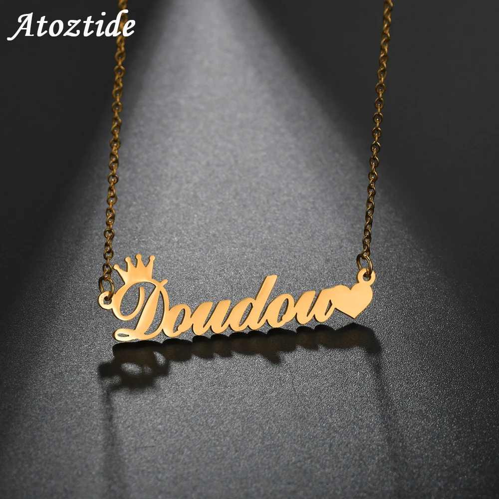 

Atoztide Customized Fashion Stainless Steel Name Necklace Personalized Letter Gold Color Choker Necklace Pendant Nameplate Gift