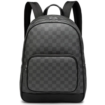 

HORIZONPLUS New fashion Black grid PLAID Vegan Leather backpack large capacity leisure business backpack with laptop