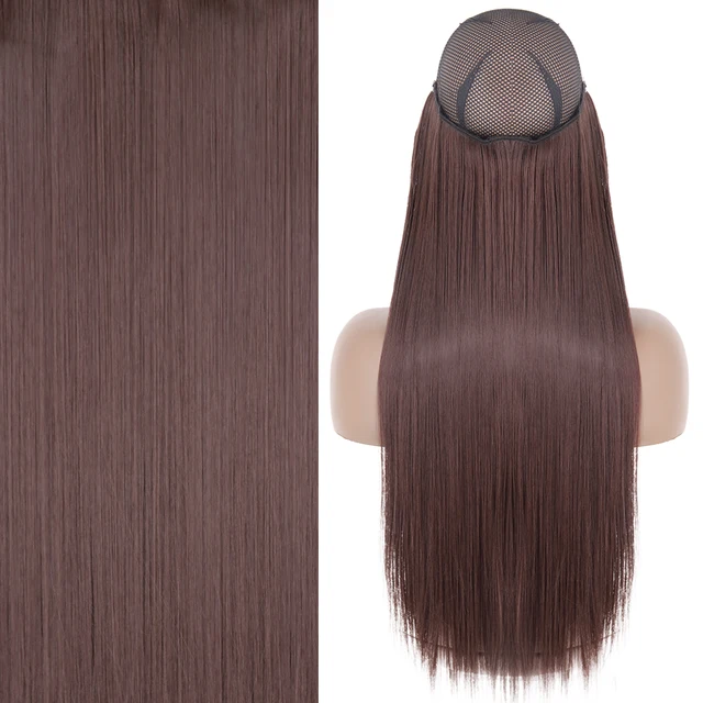 Synthetic No Clip Invisible Wire Hair Extensions Straight Natural Black Blonde One Piece False Hairpiece Halo Hair Extension Z-33