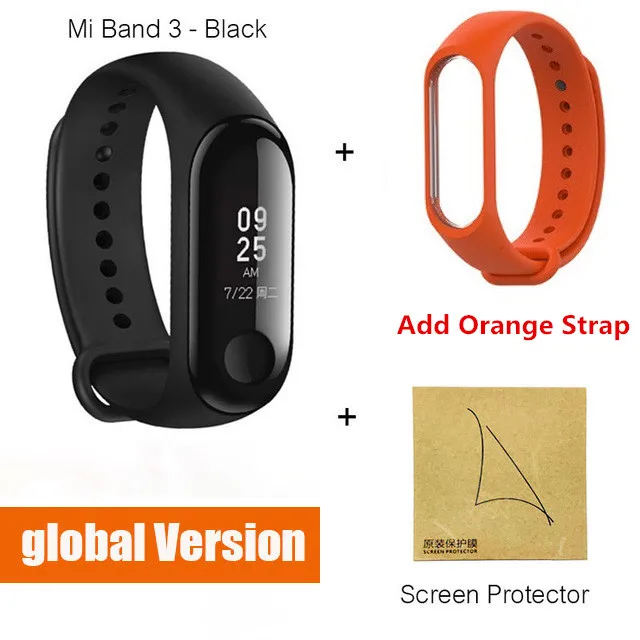 Xiaomi mi band 3 mi Band 4 новейший музыкальный умный Браслет пульсометр фитнес 135 мАч 3 Цвета экран Bluetooth 5,0 - Цвет: Mi 3 GB orange film