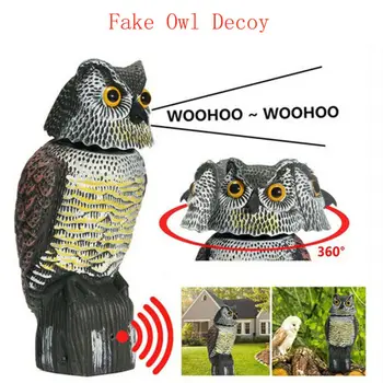 

360° Rotating Head Voice Control Simulation Owl Bird Mouse Snake Repellents Scarer Scarecrow Simulation Plastic Protects Garden