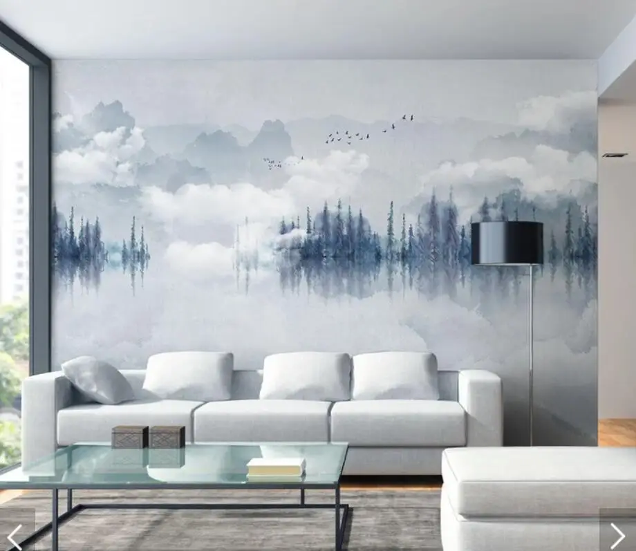 Скандинавские горы туманное Дерево Обои 3D настенные фрески для спальни художественные наклейки на стены обои рулоны 3d печать обои водонепроницаемый холст