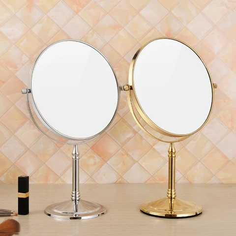 Espelho de Mesa Vaidade Europeu Portátil Espelho Cosmético Princesa Lupa Dupla Face Pequeno