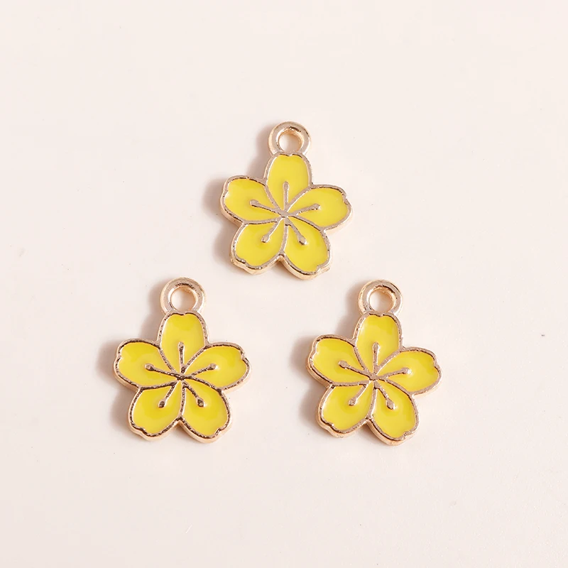 Set of 10 Enamel Flower Charms – Rose & Sakura Pendants