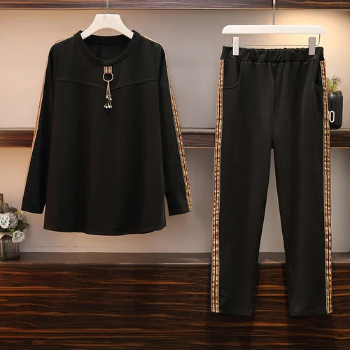 

Plus Size 5xl Women 2 Piece Set Top And Pants Black Tracksuit For Women Korean Set Matching Set Outfit Women's Tracksuits