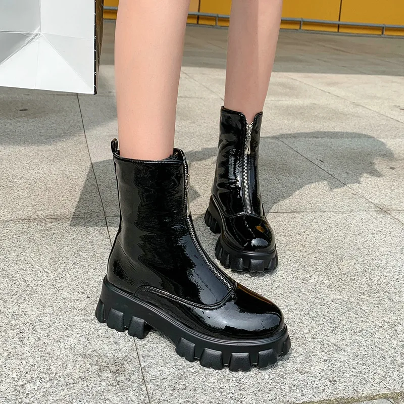 girls patent biker boots