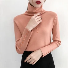 ^#Cheap High Quality Women Sweater New Button Turtleneck Pullover Winter Tops Solid Cashmere Sweater Autumn Female Sweater Hot Sale 2019 ^#Cheap High Quality Women Sweater New Button Turtleneck Pullover Winter Tops Solid Cashmere Sweater Autumn Female Sweater Hot Sale 2019
