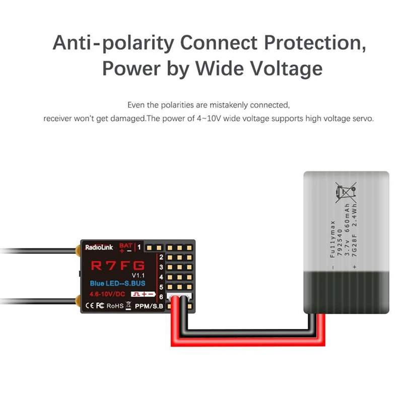 Radiolink R7Fg 2.4Gh 7Ch Dual Antenna Receiver for Rc Rc6Gs/Rc4Gs/Rc4G/Rc3S/T8Fb