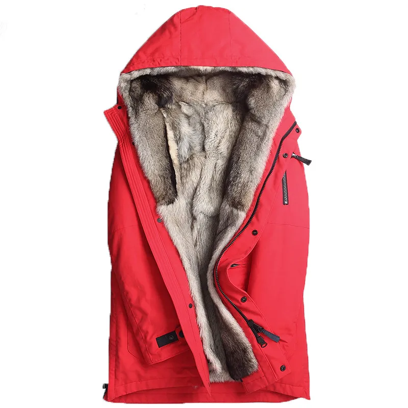 Mens Wolf Fur Parka Winter Real Fur Coat Men Clothes Natural Fur Plus