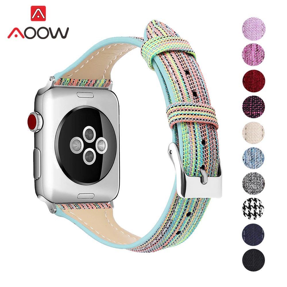 Ремешок для часов из нейлоновой кожи Apple Watch 40 мм 44 38 42 тонкий холщовый ремешок iWatch