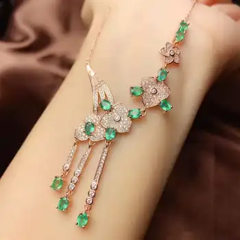 شراء100% الطبيعية والحقيقية الزمرد قلادة الصلبة S925 فضة الزمرد قلادة للنساء اللون جوهرة حجر غرامة مجوهرات