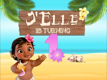 

7x5FT Happy Birthday Party Moana Maui Baby Sea Beach Personalized DIY Custom Photo Backdrop Background Vinyl 220cm X 150cm