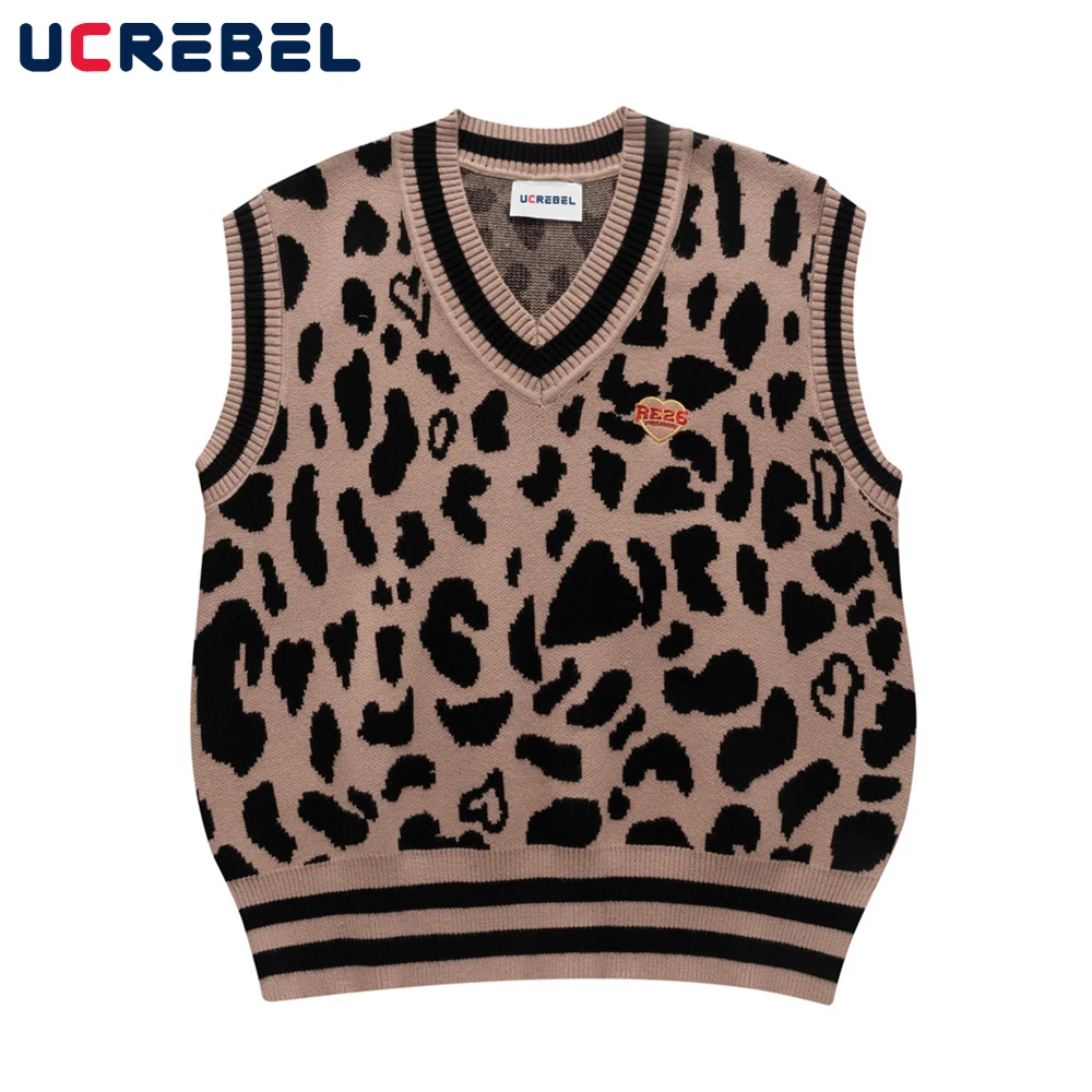 Leopard Print Jacquard Knitted Vest 