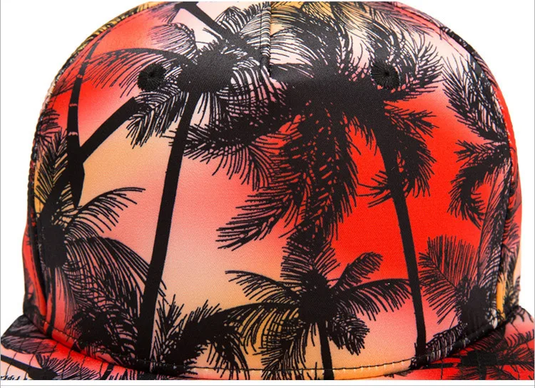 Высококачественная Кепка Snapback для мужчин и женщин с 3D принтом Кокосовая Пальмовая бейсболка Плоская верхняя часть хип-хоп шляпа Кепка с плоским козырьком