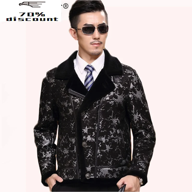 

Winter Real Pure Wool Shearling Coat Men Short Sheepskin Wool Fur Coat Male Motorcycle Leather Jacket Plus Size 24090
