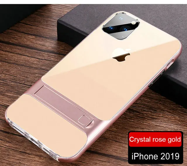 Crystal rose gold Кронштейн оболочки для Apple iPhone 11 Pro 11 Pro Max чехол для телефона Роскошный тонкий чехол на заднюю панель телефона для Coque iPhone 11 Pro Max чехол iPhone11 кожа - Цвет: Crystal rose gold