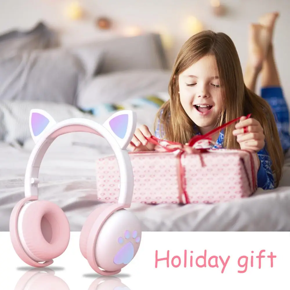 High Quality Cute Cat Bluetooth TV PC Headphone With Mic Glowing LED Girl Kid Music Helmet with TV PC Wireless Transmit Gift
