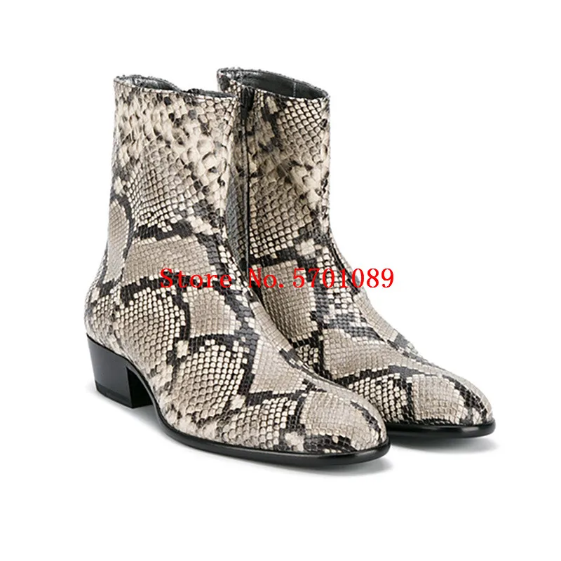 

Man's Western Cowboy Ankle Boots Zipper Buckle Cuban Heels Snakeskin Print Kanye West Wyatt Ankle Boots Chelsea New Shoes