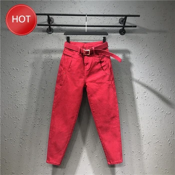 

New Fashion Women Loose Casual High Waist White Jeans Femme Cotton Denim Ankle-length Harem Pants2020 Spring Summer