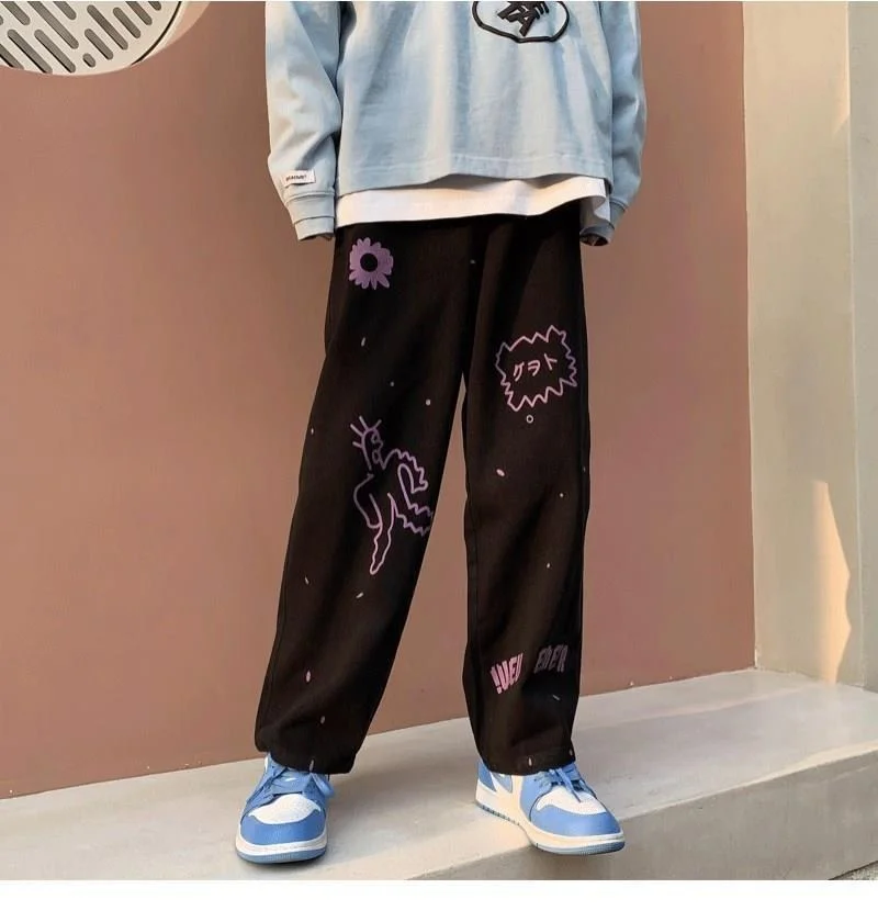 MINGLIUSILI-Pantalón de pierna ancha para mujer, moda coreana, primavera 2021, estampado, ropa de calle informal suelta, pantalones de cintura alta