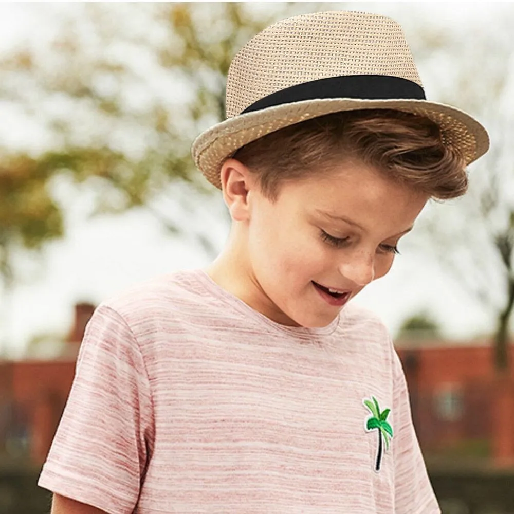 IFSUN Unisex Kids Boys Girls Straw Hat Fedora Cap Jazz Hat Short Brim Sun Hat 