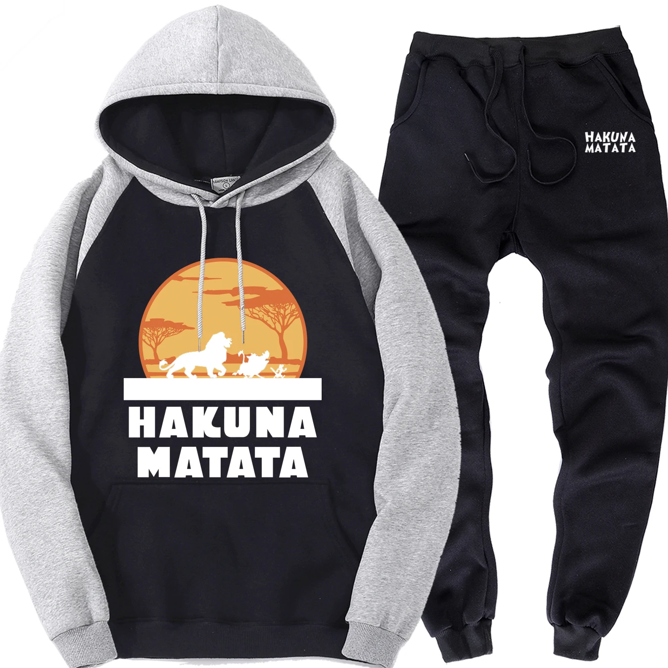 HAKUNA MATATA, мужская спортивная одежда,, стиль, Король Лев, Мужской реглан, пуловер, топы, теплые брюки, мужской хип-хоп костюм из 2 предметов