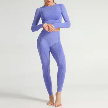 

Women Seamless Yoga Sets Running Tracksuits Fitness Sports Suits GYM Cloth Yoga Long Sleeve Shirts High Waist Running Leggings