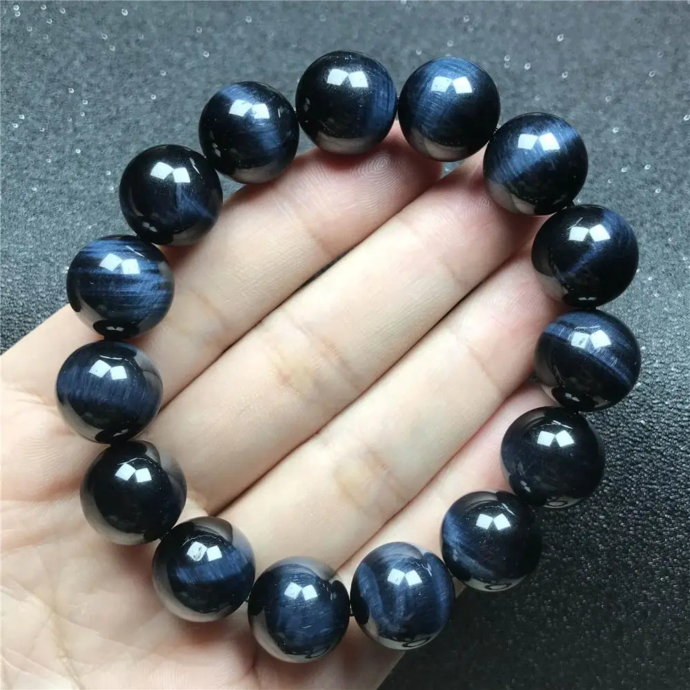 

14mm Natural Blue Tiger Eye Stone Bracelet Jewelry For Woman Lady Man Wealth Gift Beads Crystal Energy Gemstone Strands AAAAA