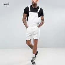 Fashion Men Short Ripped White Jumpsuits Street Distressed Bib Overalls Mens Casual Suspender Pant Capri Pants Male Shorts