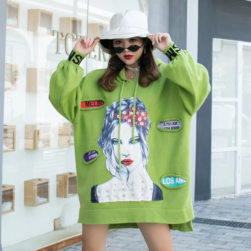 Ulzzang осенне-зимняя женская Толстовка Harajuku с капюшоном и принтом букв из мультфильма bf Свободные пуловеры с длинными рукавами