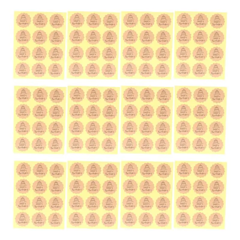 

480PCS Round Sealing Sticker Adhesive Happy Birthday Kraft Paper Decals Packaging Lables Decoration