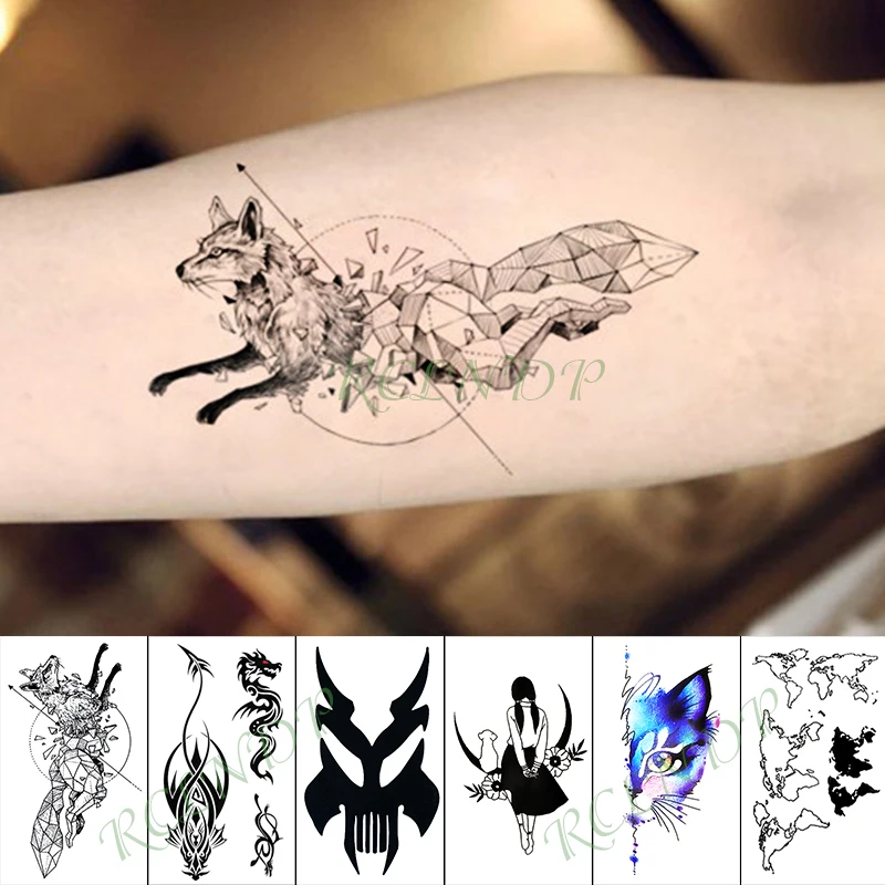 Водостойкая временная татуировка наклейка лиса компас животное дерево поддельные тату рука ноги флэш-тату художественные татуировки для детей Девушки Мужчины Женщины