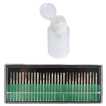 

60Pcs Nail Drill Bit Set for Manicure Remove Gel Paint Surface & 1Pcs Pump Bottle Solvent Liquid Nail Art 150Ml