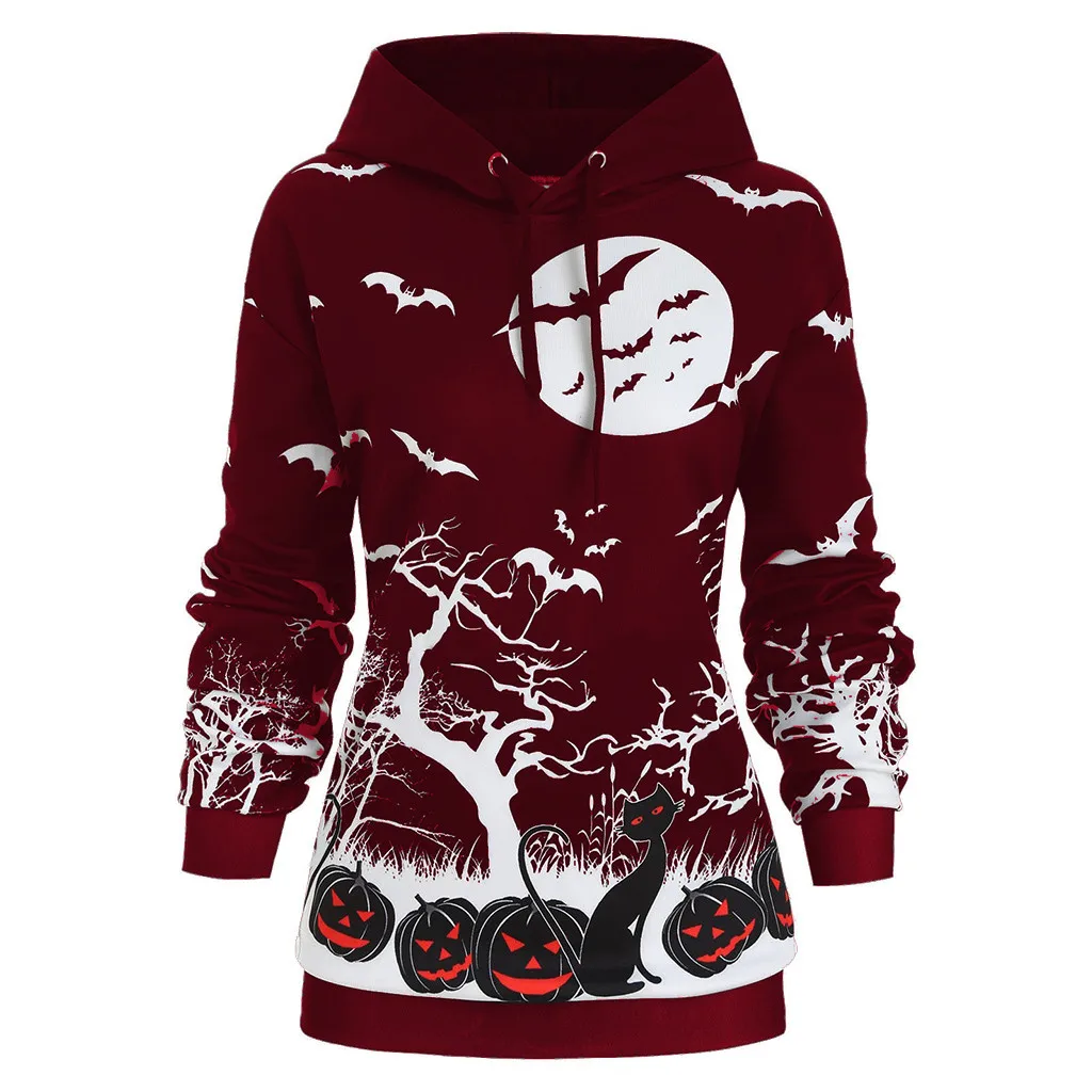 3D печатных Хэллоуин женские длинные толстовки платье с длинным рукавом