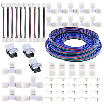 

5050 LED Strip 4Pin Connectors Kit- Includes 32.8FT Extension Cable, 5X T Connectors,10X Gapless Connectors
