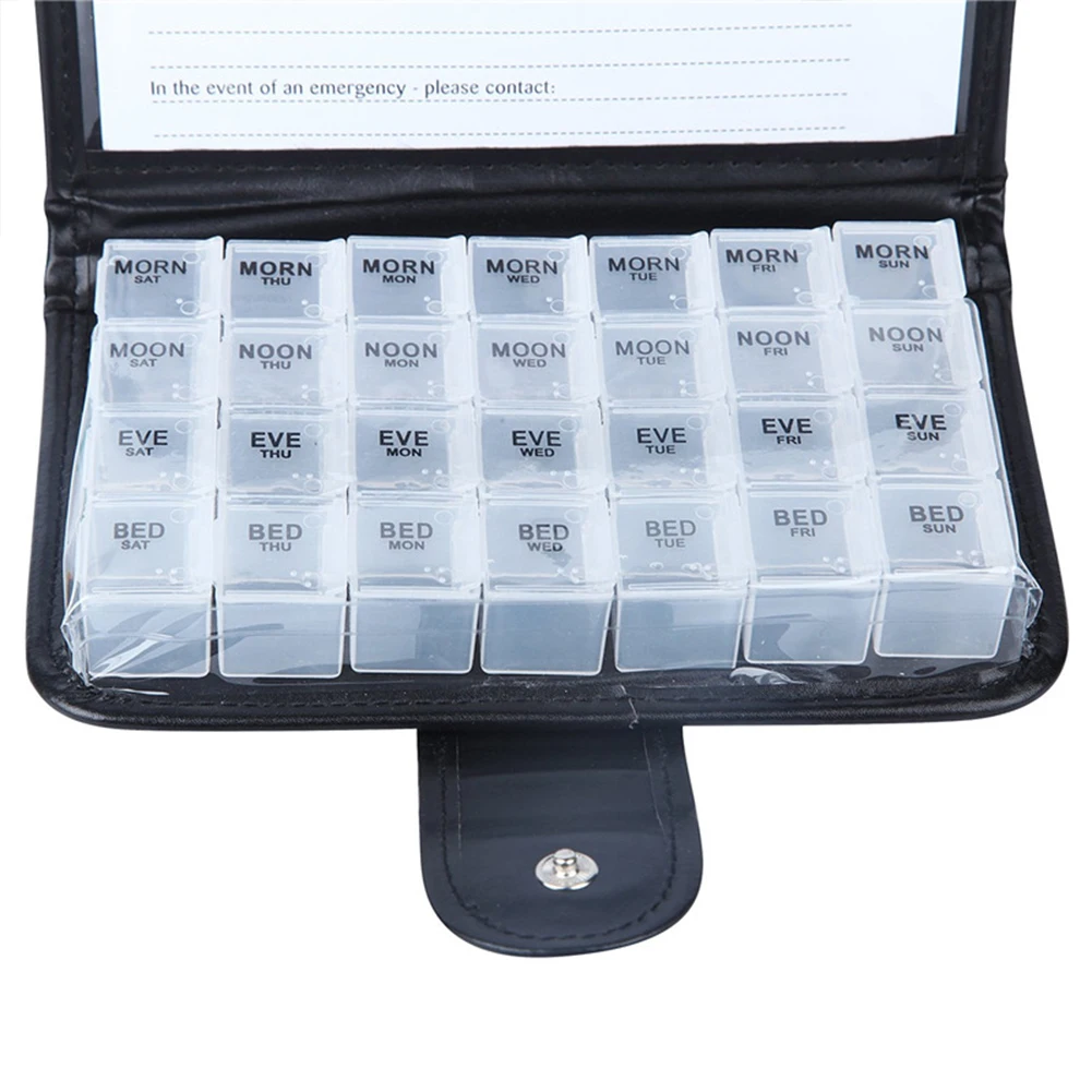 7 Days 28 Grid Leather Box Square pp Pill Box(OPP Bag