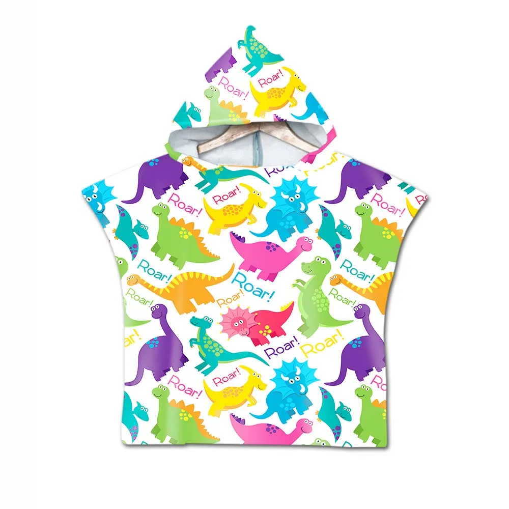Двустороннее пляжное полотенце с рисунком динозавра из мультфильма для маленьких детей; Банное полотенце с капюшоном для маленьких мальчиков и девочек; мягкое банное полотенце; HT1