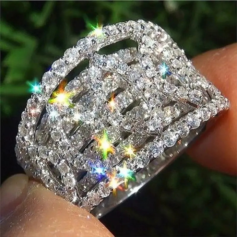 Big Bling Zircon CZ Stone Silver Color Rings for Women Fashion Wedding Engagement Ring Jewelry 2019 New | Украшения и аксессуары