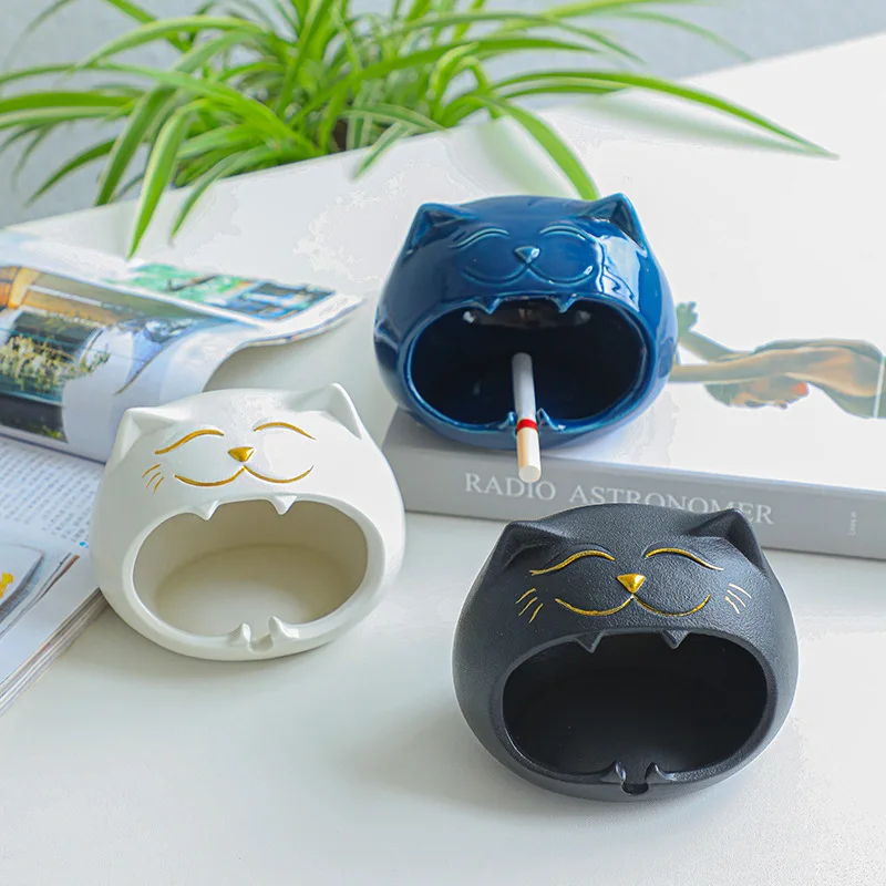 

Creativity Cartoon Cat Ceramic Ashtray Nordic Modern Funny Large Anti-fly Ash Ashtrays Coffee Table Desktop Ash Tray Home Decor