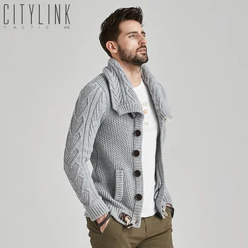 

Autumn and winter thick sweater coat men's cardigan high collar handsome creative button collar coat long sleeve sweater