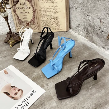 

Women Fashion Women Sandals Clip Square Toe Ladies Sandals Pumps Ankle Strap Hollow Summer Sexy Party Wedding Shoes Woman 35-39