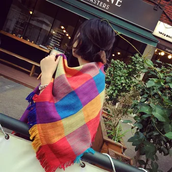 

2020 new product handmade plaid pattern super thick and versatile fashion color matching plaid fringed shawl shoulder A181