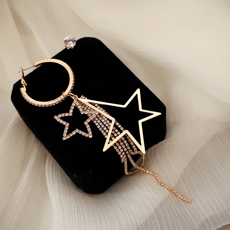 Новое поступление, металлические трендовые Женские Висячие серьги с пентаграммой и кристаллами, длинные стильные модные длинные серьги в Корейском стиле