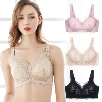 

New Lace Thin Underwear Women's No Steel Ring Gathering Big Breasts Shows Small Adjustable Breastfeeding Bra Large Size Bra 2020
